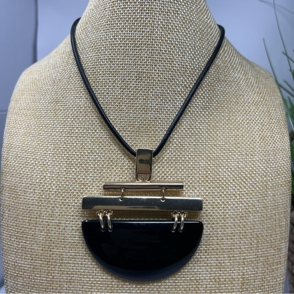 Chico's necklace gold and black on a leather type strap tribal Boho geometric